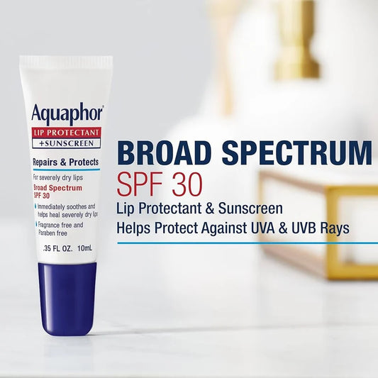 Aquaphor Lip Protectant + Sunscreen SPF 30 Fragrance Free 2 Tubes 10 ml Each