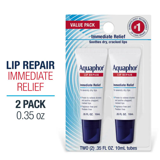Aquaphor Lip Repair Immediate Relief Fragrance Free 2 Tubes 10 ml Each