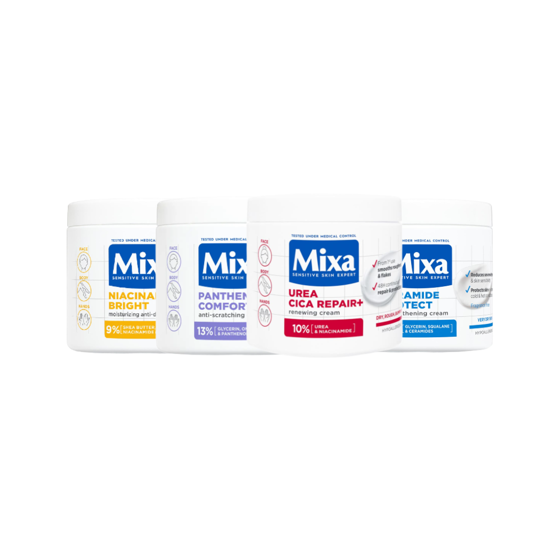 Mixa All Creams Set ( Ceramide Protect, Panthenol Comfort , Urea Cica+ Repair , Niacinamide Bright) 4 x 400ml