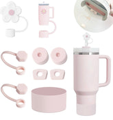 مجموعة ملحقات أكواب ستانلي تتضمن 6 قطع من سدادة السيليكون المقاومة للانسكاب، و2 قطعة من غطاء غطاء القشة لقشات 9-10 مم، وقطعة واحدة من غطاء السيليكون لأكواب ستانلي (كوارتز وردي)