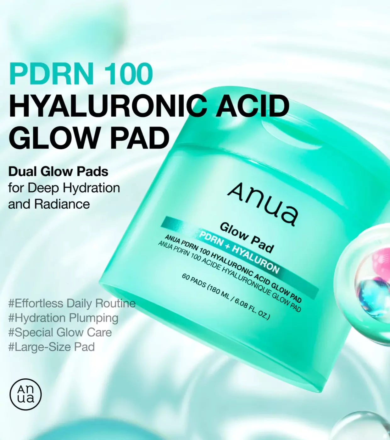 Anua , PDRN 100 Hyaluronic Acid Glow Pad , 60 pads , 180 ml