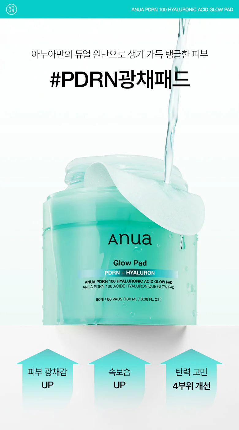 Anua , PDRN 100 Hyaluronic Acid Glow Pad , 60 pads , 180 ml