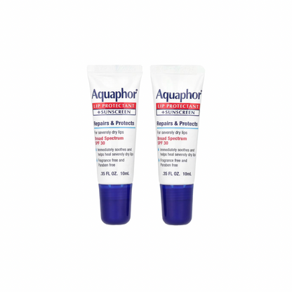 Aquaphor Lip Protectant + Sunscreen SPF 30 Fragrance Free 2 Tubes 10 ml Each