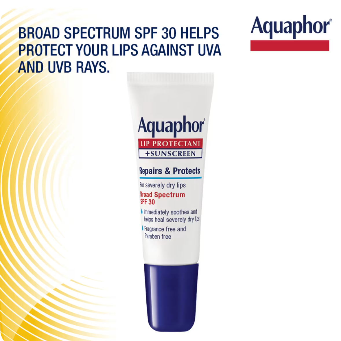 Aquaphor Lip Protectant + Sunscreen SPF 30 Fragrance Free 2 Tubes 10 ml Each