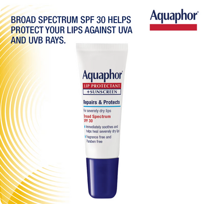 Aquaphor Lip Protectant + Sunscreen SPF 30 Fragrance Free 2 Tubes 10 ml Each