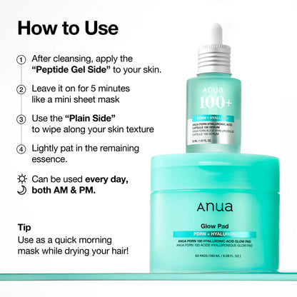 Anua , PDRN 100 Hyaluronic Acid Glow Pad , 60 pads , 180 ml