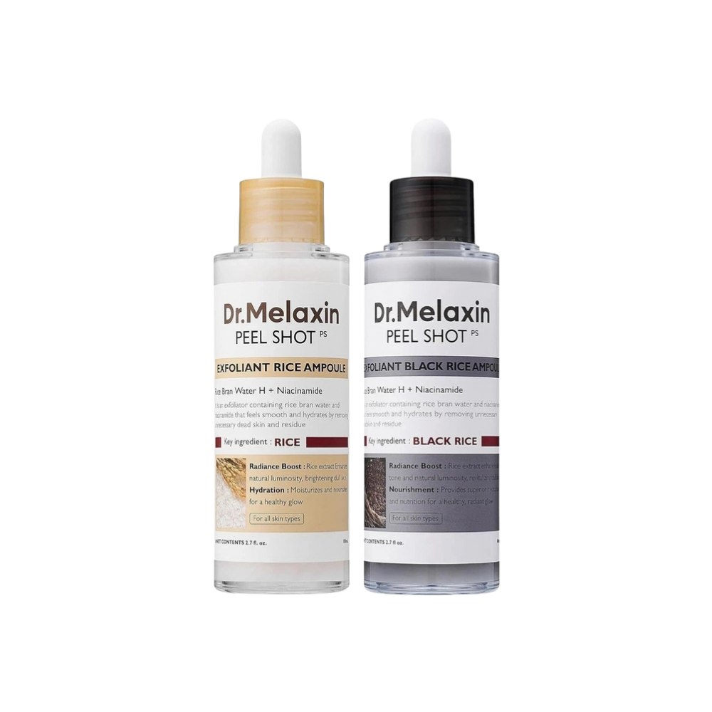 Dr.Melaxin Peel Shot Exfoliant Rice Ampoule (White rice & Black rice) full sized 80ml