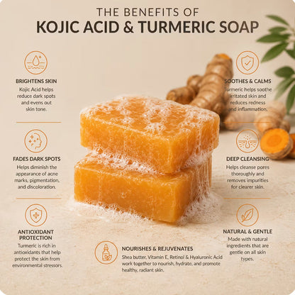 Artnaturals Kojic Acid & Turmeric Bar Soap + African Net 2 Bars (142 g) Each