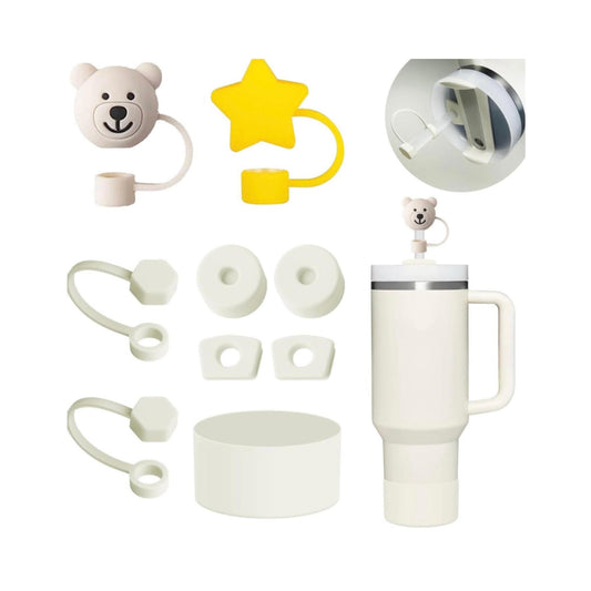 Stanley Cup Accessories Set Including 6 Pcs Silicone Spill Proof Stopper, 2 Pcs Straw Cover Cap for 9-10 mm Straws, 1 Pcs Silicone Boot for Stanley Cup Stanley (CREAM)