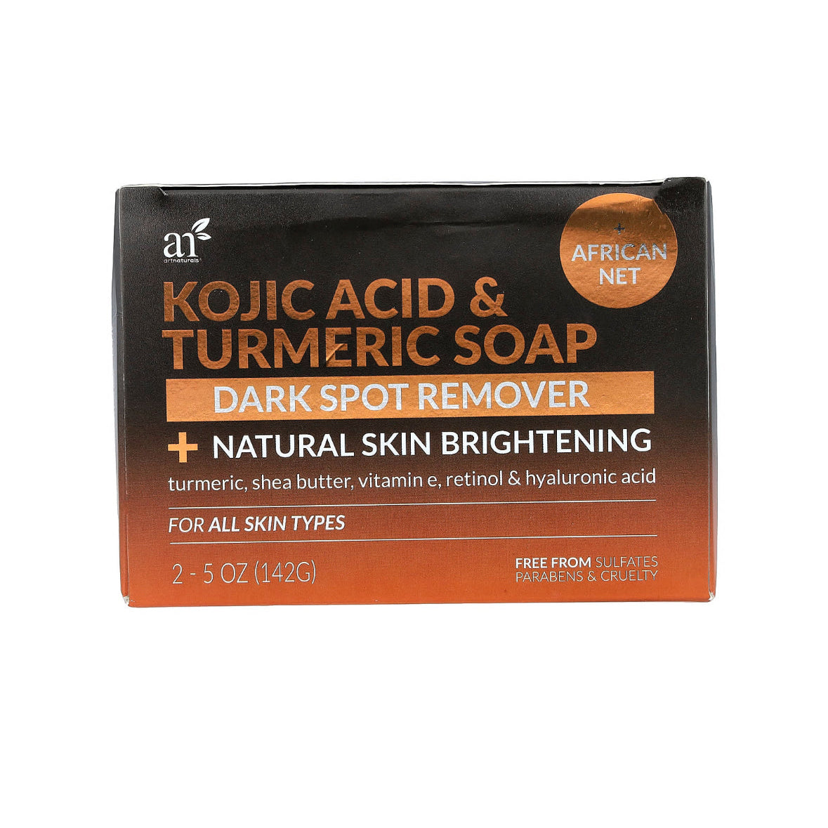 Artnaturals Kojic Acid & Turmeric Bar Soap + African Net 2 Bars (142 g) Each