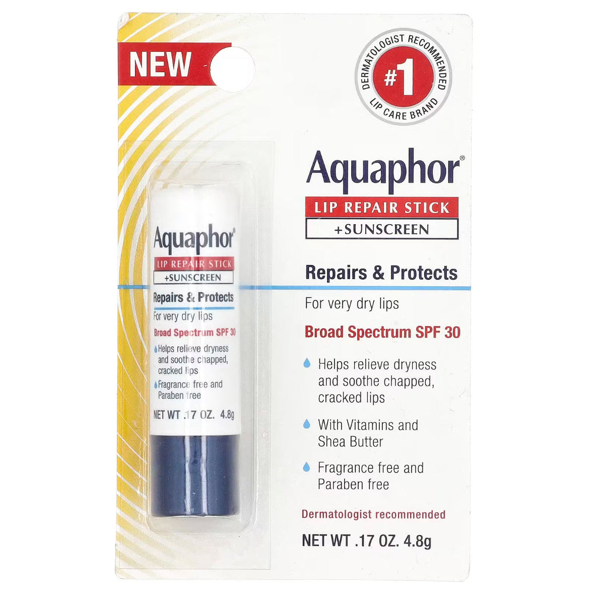 Aquaphor Lip Repair Stick + Sunscreen SPF 30 Fragrance Free 4.8 g
