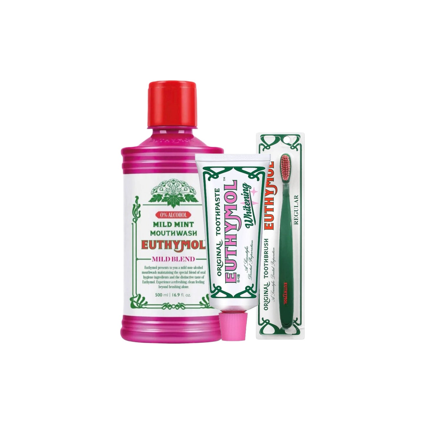 Euthymol Whitening Oral Care Set, Full-Size Toothpaste, Toothbrush & Mouthwash