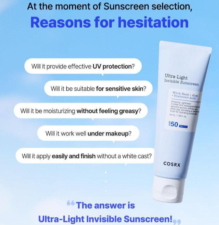 كوسركس، واقي شمس خفيف للغاية غير مرئي بعامل حماية من الشمس 50+PA++++، 50 مل