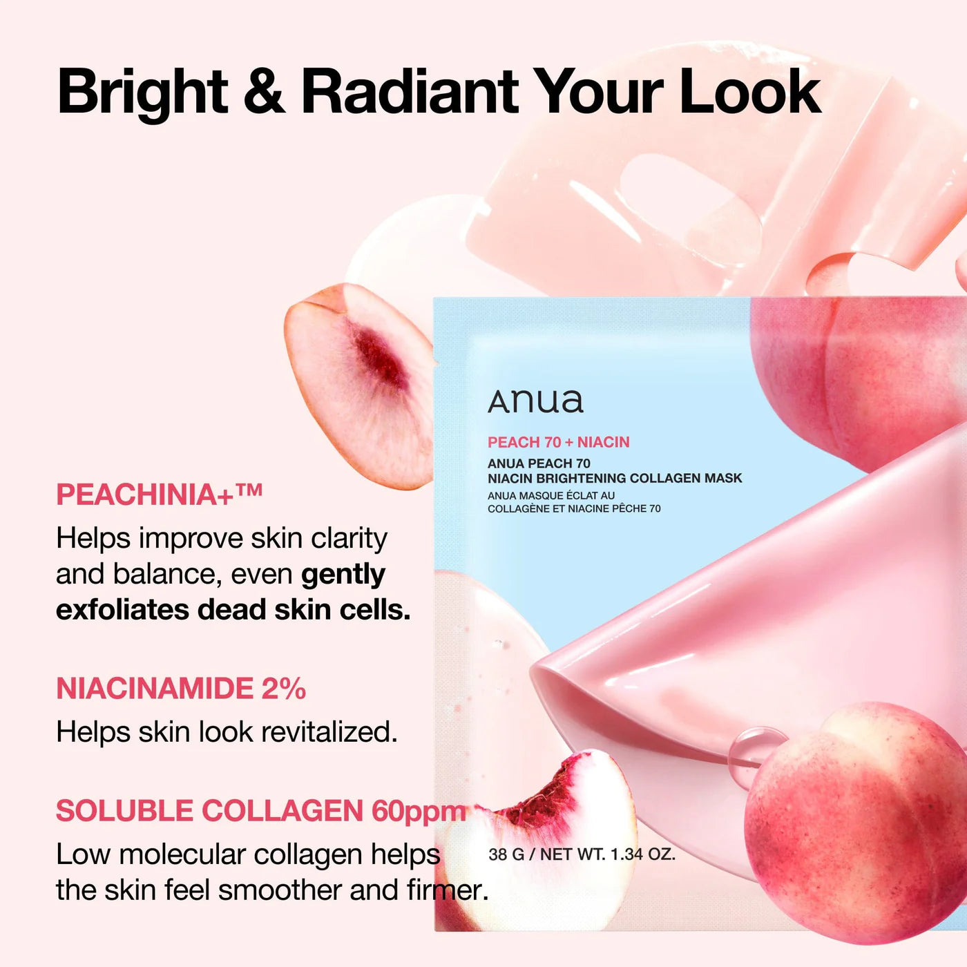 Anua Peach 70 Niacin Brightening Collagen Mask 4 Sheet