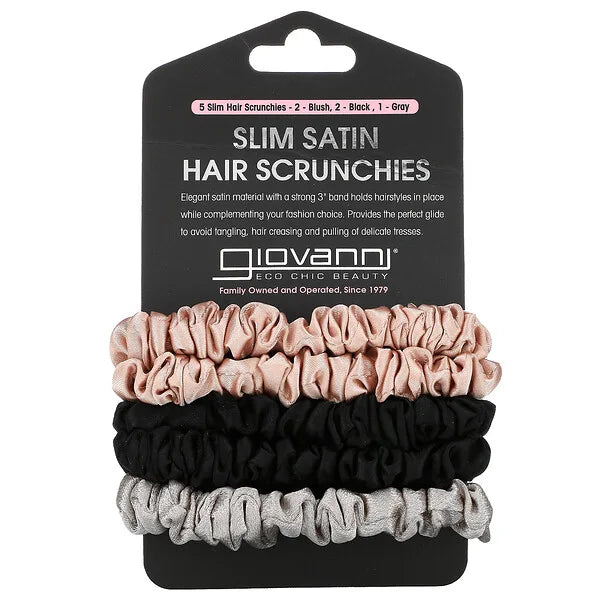 Slim Satin Hair Scrunchies ( Blush, Black, Gray, 5 Scrunchies )